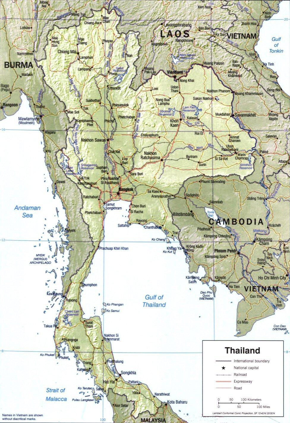 Carte de la Thailande (topographie).