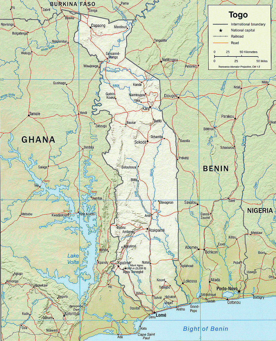 Carte du Togo : topographie.