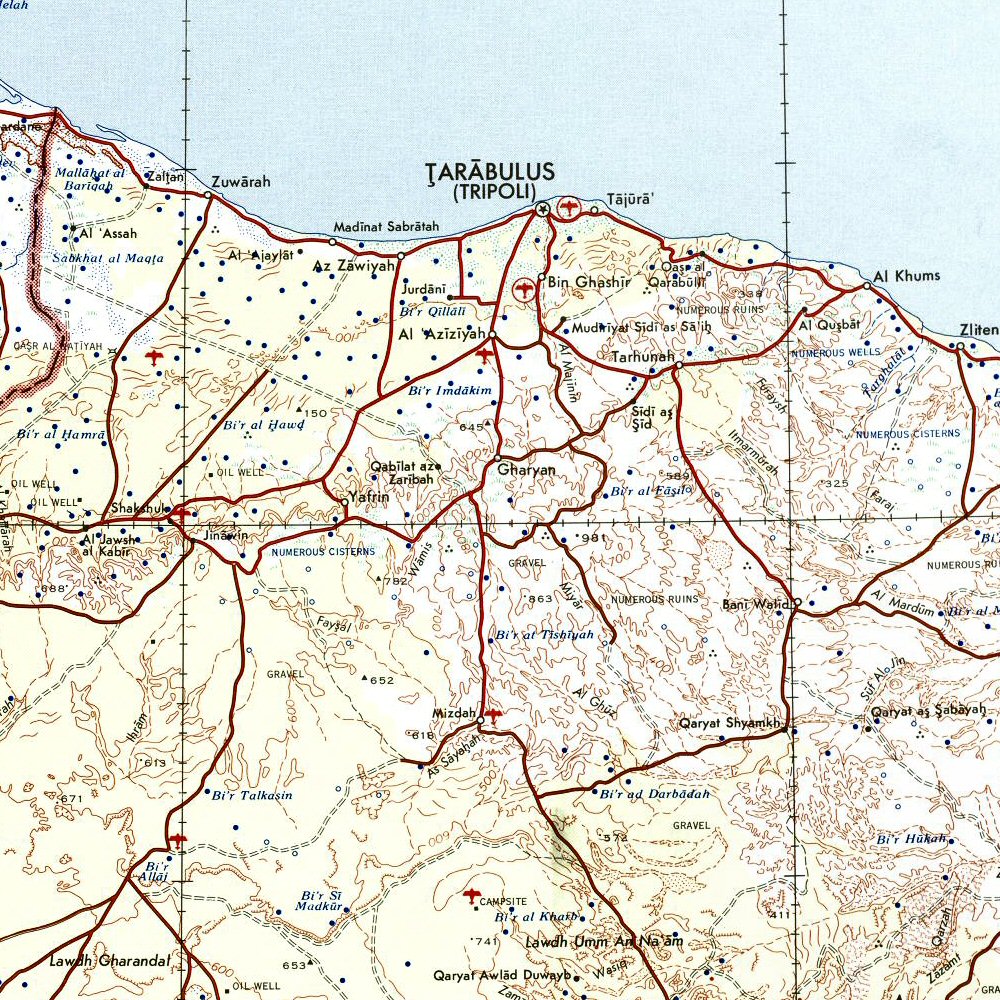 Carte de la Libye : les environs de Tripoli.
