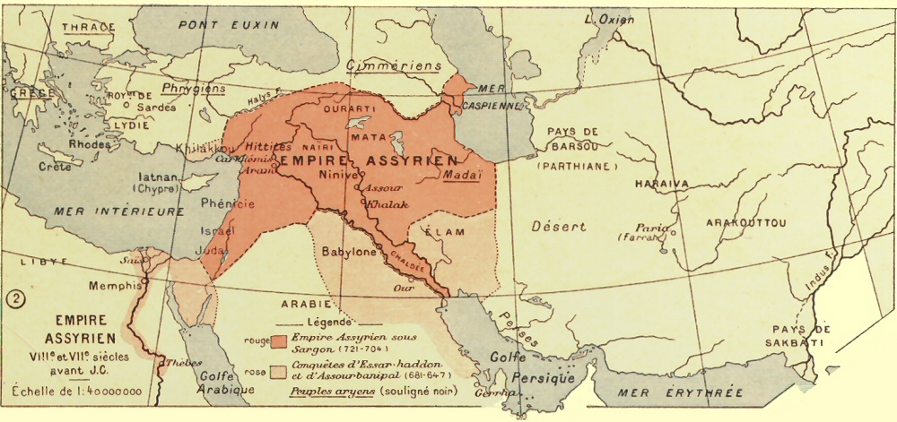 Carte de l'Empire assyrien.