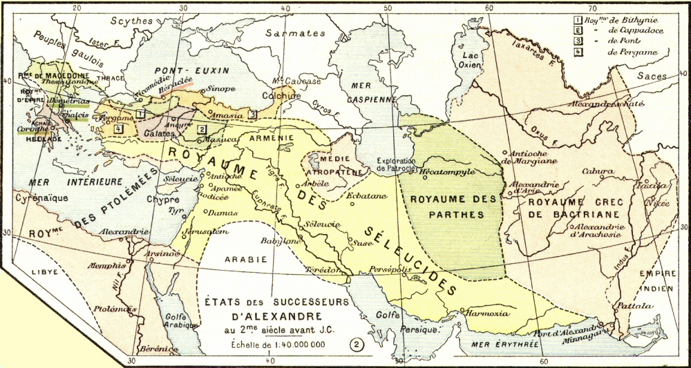 Carte des Etats des successeurs d'Alexandre.