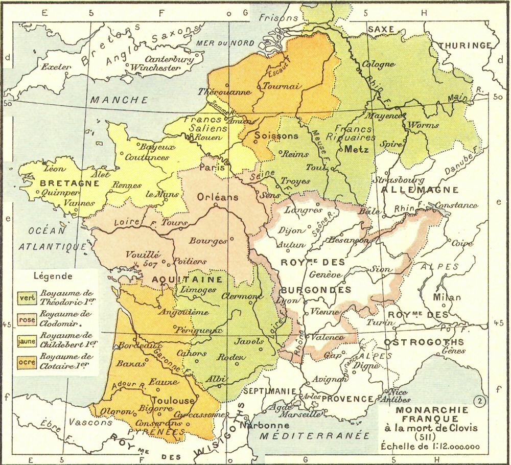 Carte de la monarchie franque  la mort de Clovis.