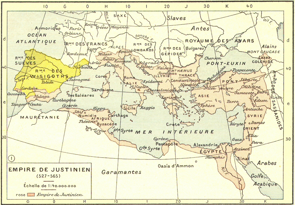 Carte de l'empire de Justinien.