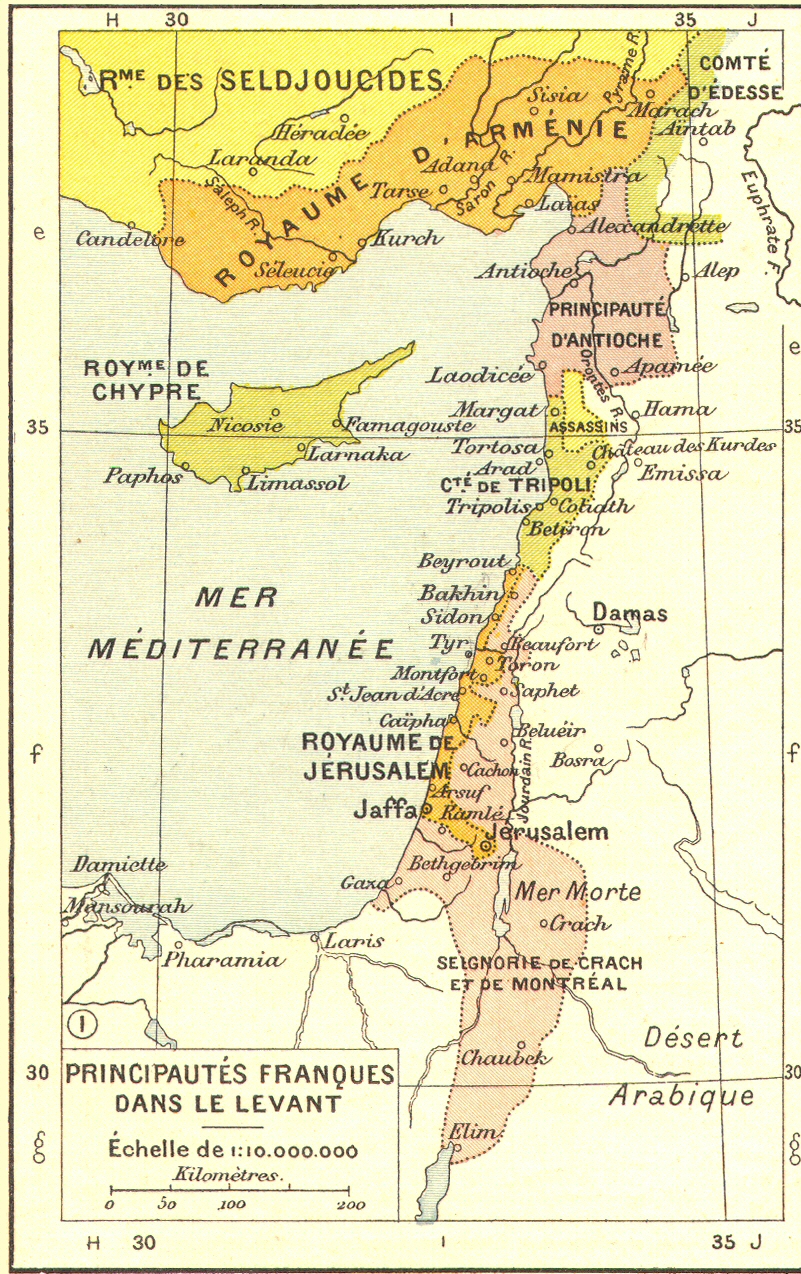 Carte des principautés franques dans le Levant.