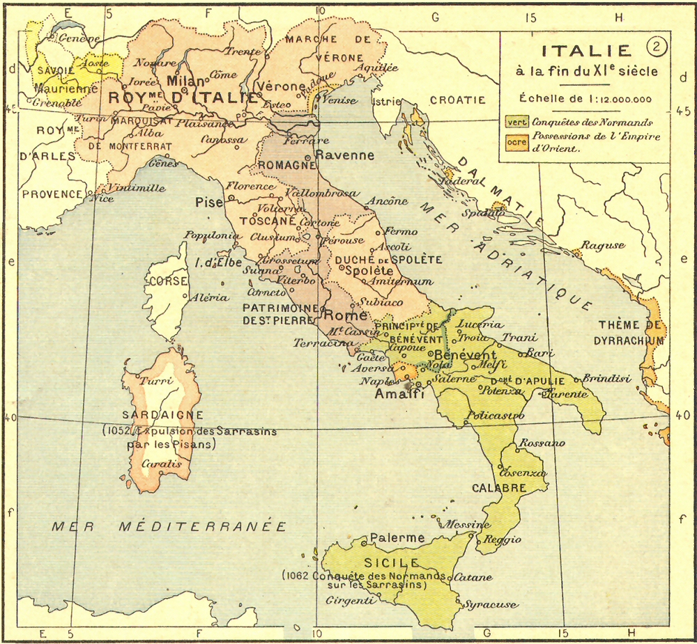 Carte de l'Italie  la fin du XIe sicle.