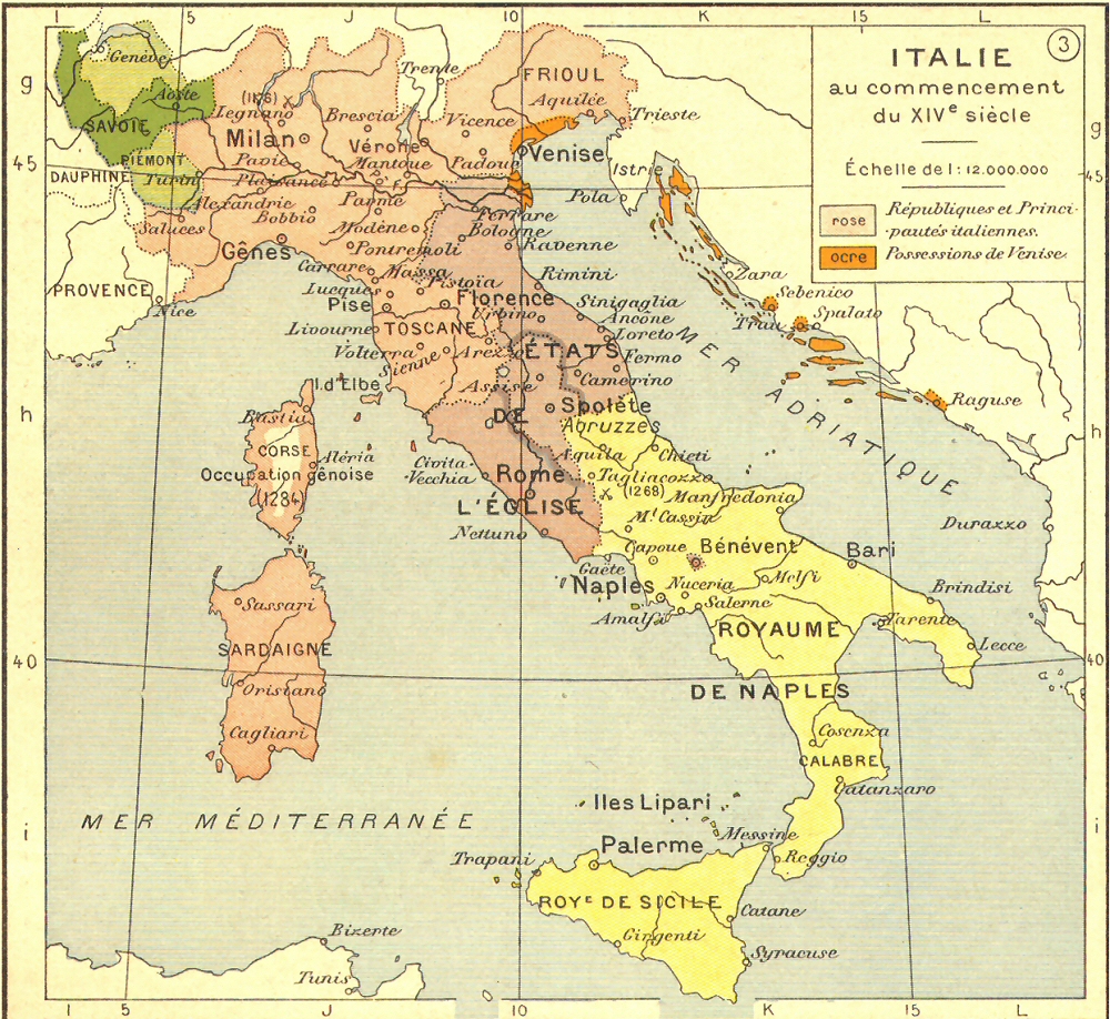 Carte de l'Italie au commencement du XIVe sicle.