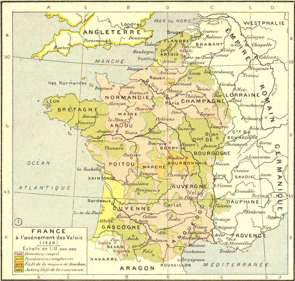 Carte de la France à l'avènement des Valois.