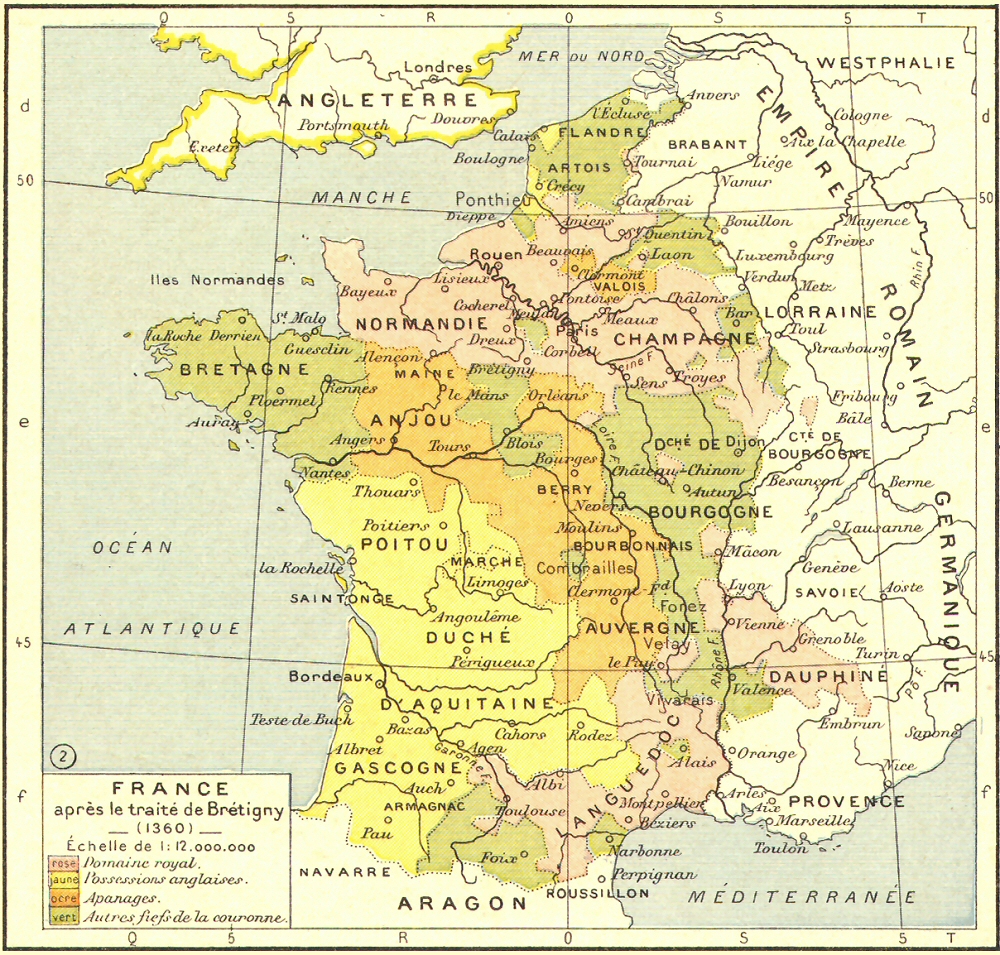 Carte de la France après le traité de Brétigny.