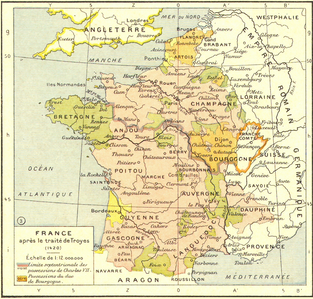 Carte de la France après le traité de Troyes.