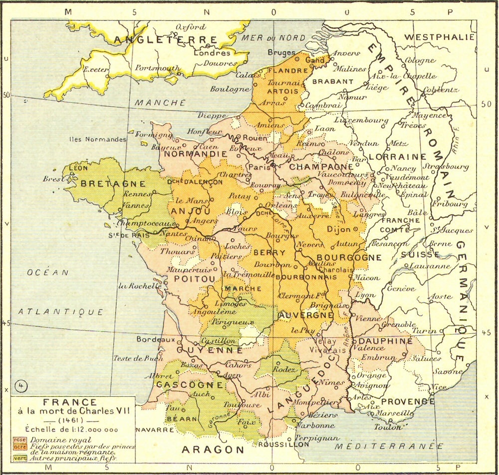 Carte de la France à la mort de Charles VII (1461).
