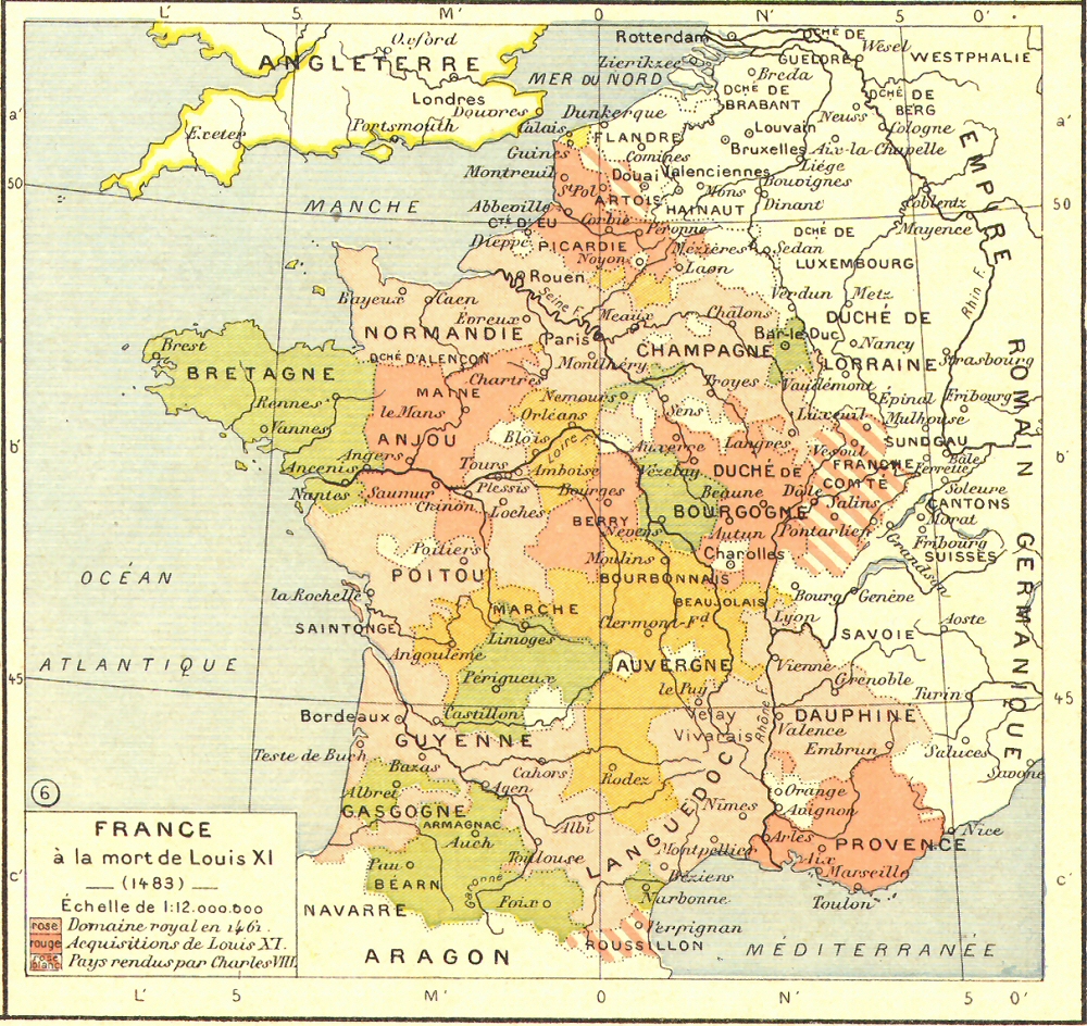Carte de la France à la mort de Louis XI.