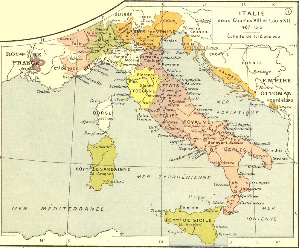 Carte de l'Italie sous Charles VIII et Louis XII.