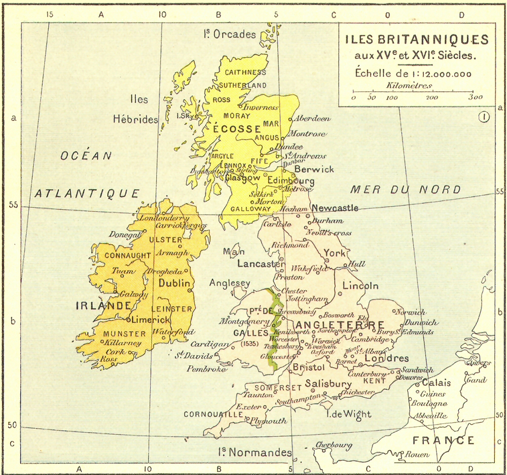 Carte des Iles Britanniques aux XVe et XVIe sicles.