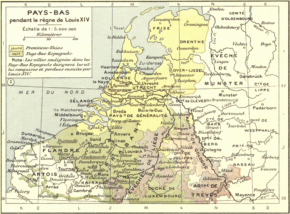 Carte des Pays-Bas pendant le rgne de Louis XIV