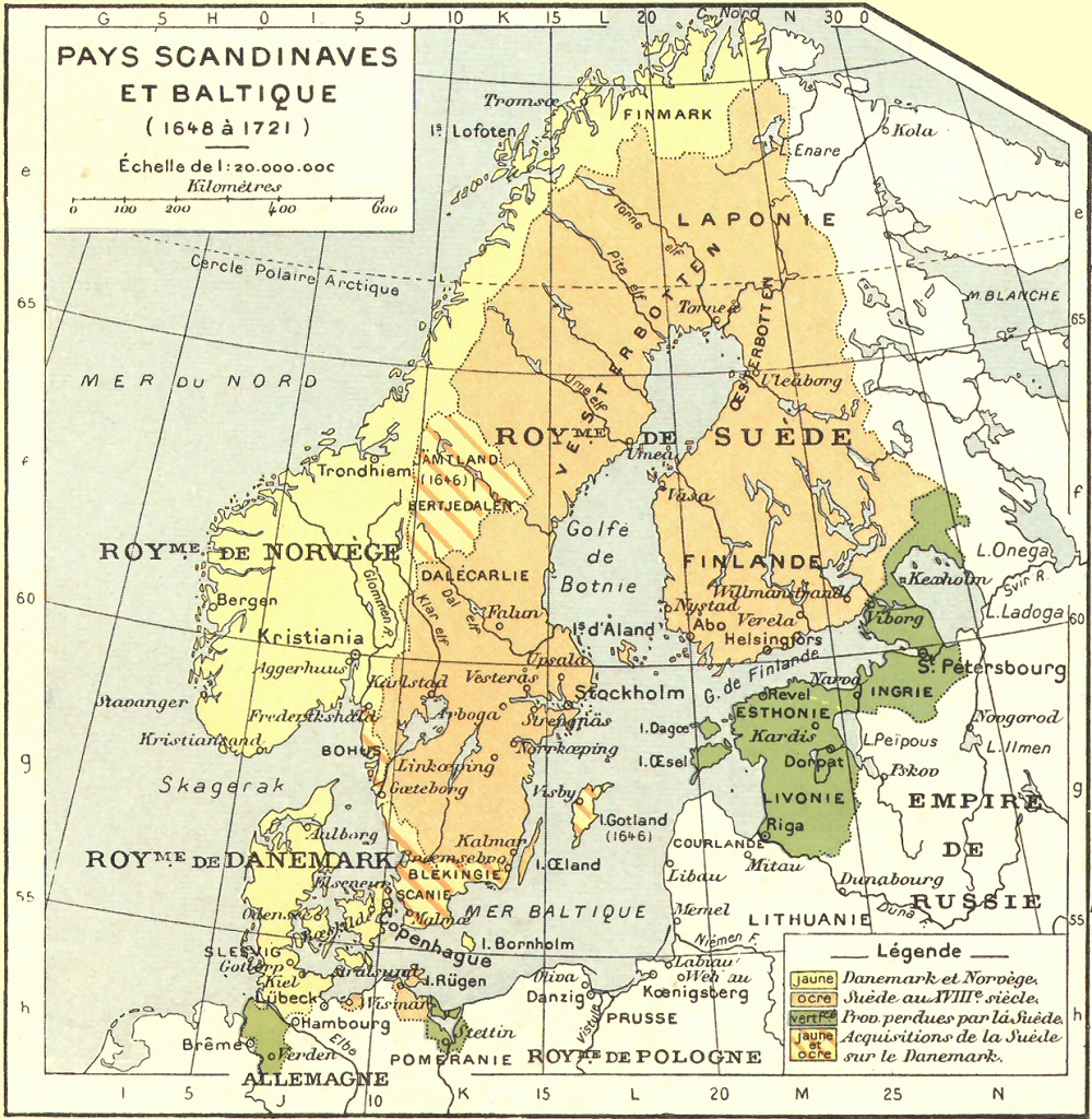 Carte des Pays scandinaves et de la Baltique (1648- 1721).