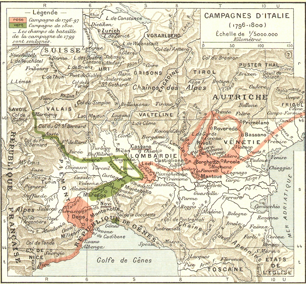 Carte des campagnes d'Italie (1796 - 1800).