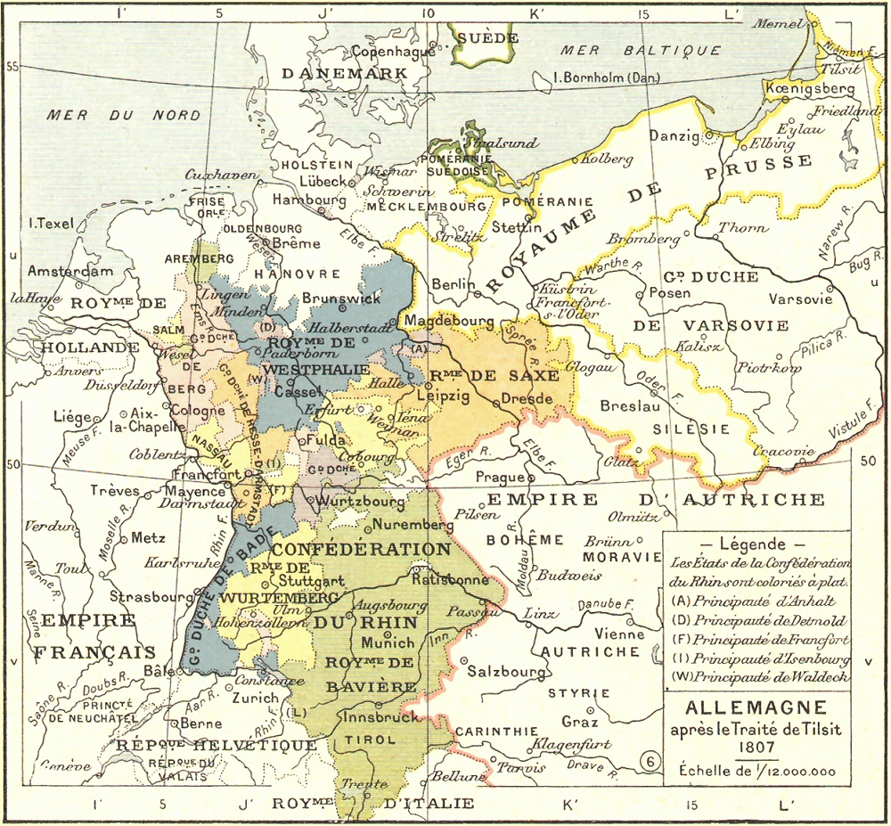 Carte de l'Allemagne aprs le Trait de Tilsit (1807).