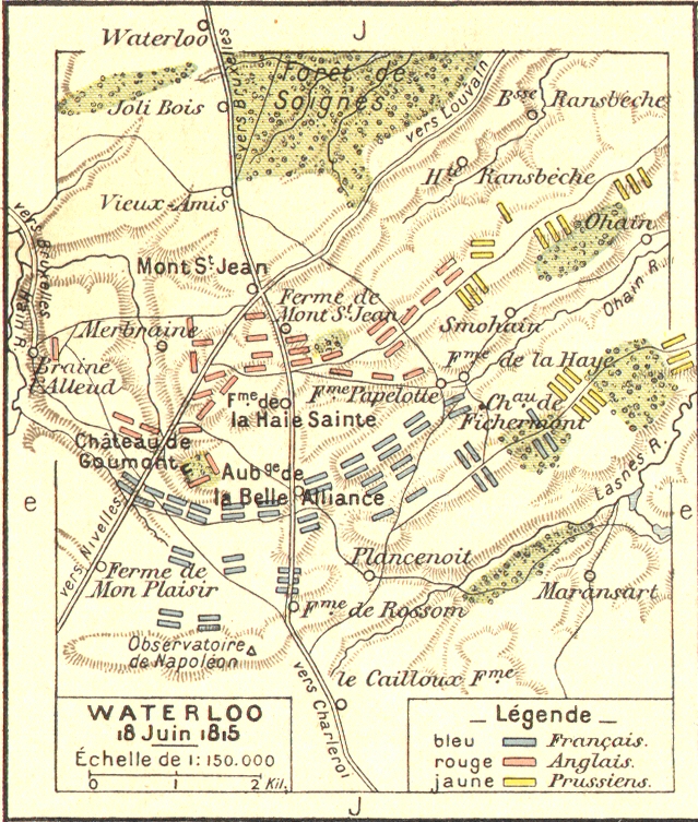 Carte de la bataille de Waterloo.