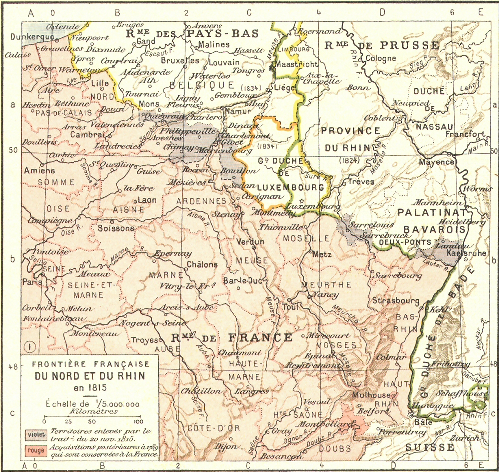 Carte de la frontire franaise du Nord et du Rhin en 1815.