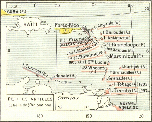 Carte des Petites Antilles en 1815.