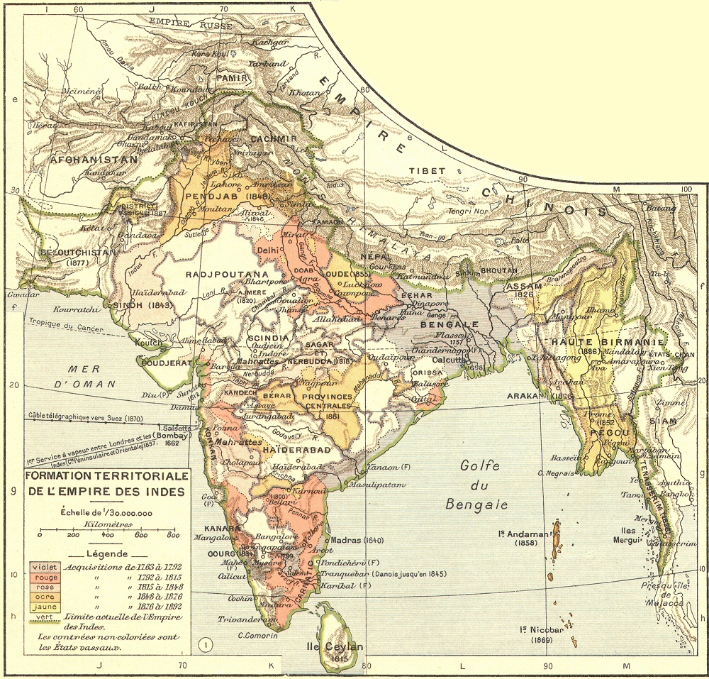 Carte de formation territoriale de l'Empire des Indes.