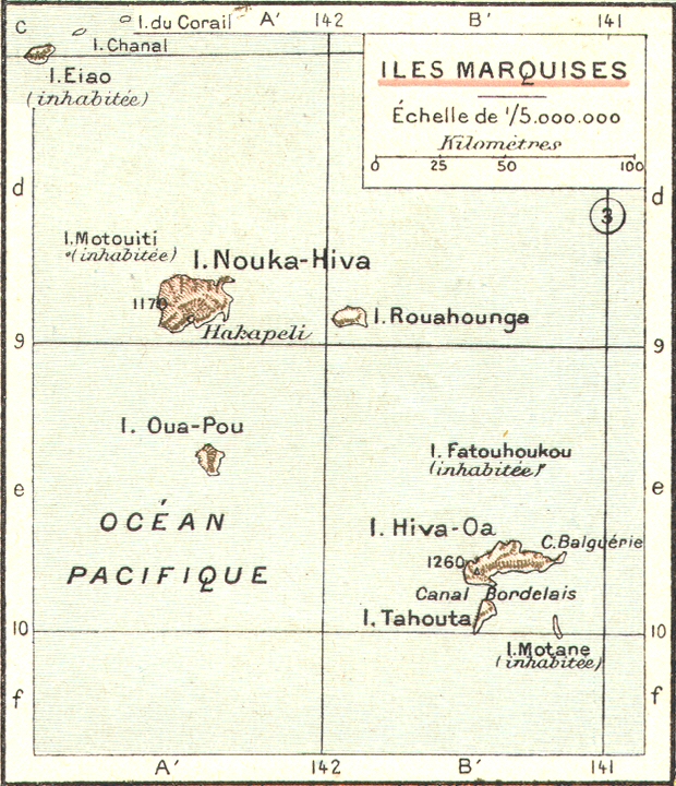 Carte des Iles Marquises.