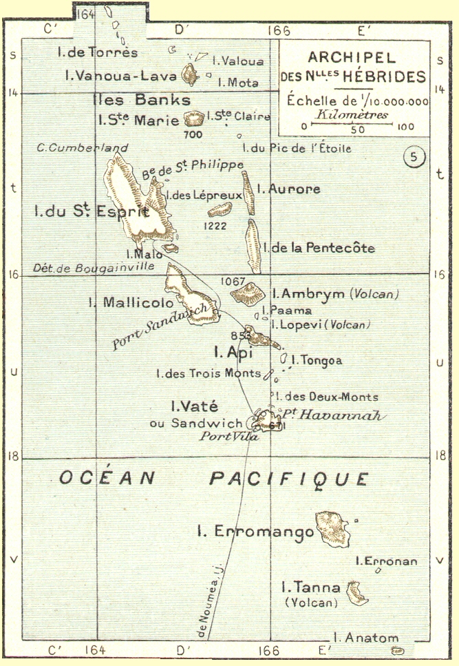 Carte des Nouvelles-Hbrides.