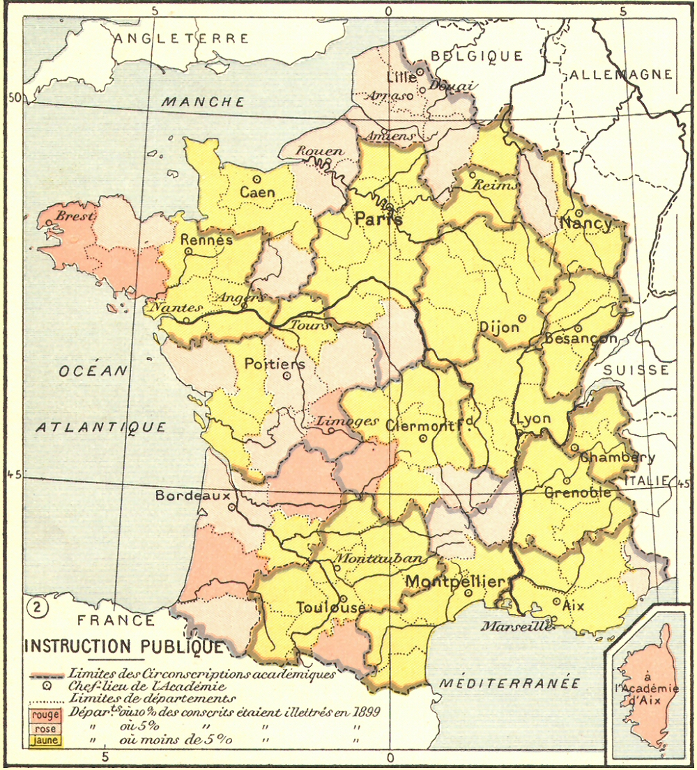 Carte de l'instruction publique en France.
