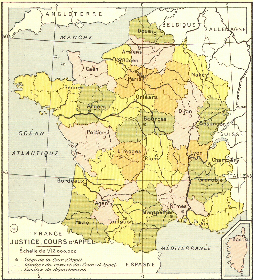 Carte de la Justice et des Cours d'appel en France.