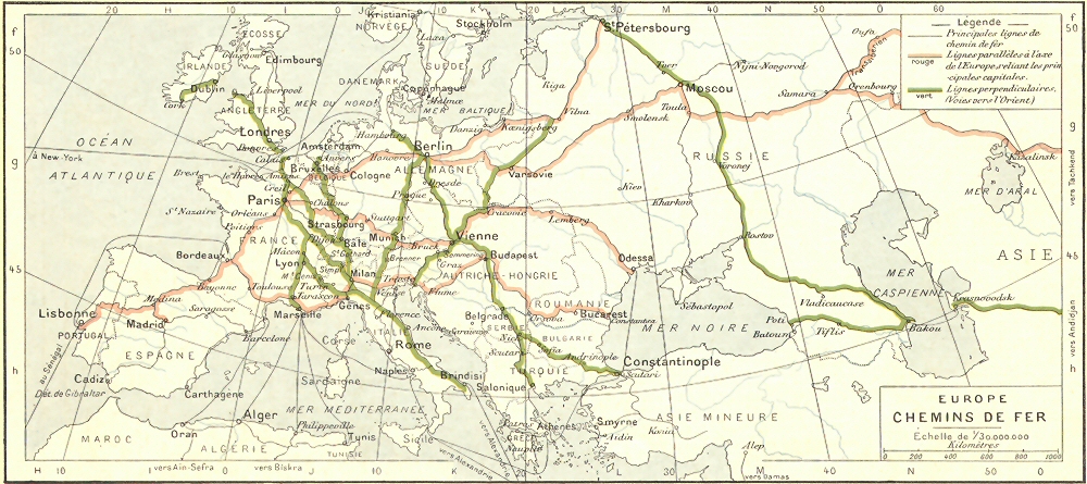 Carte des chemins de fer en Europe.