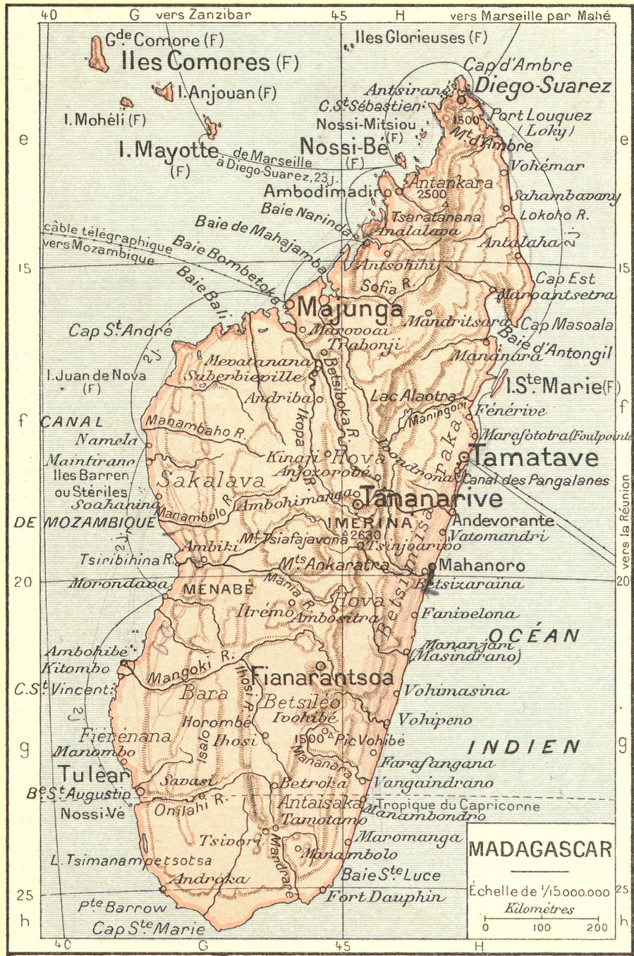Carte de Madagascar et des Comores.