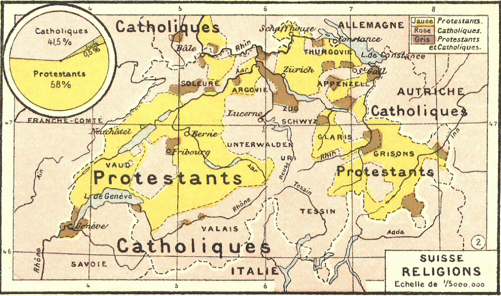 Carte des religions en Suisse.