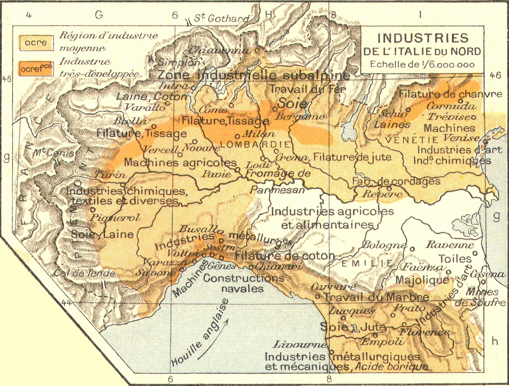 Carte des industries du Nord de l'Italie.