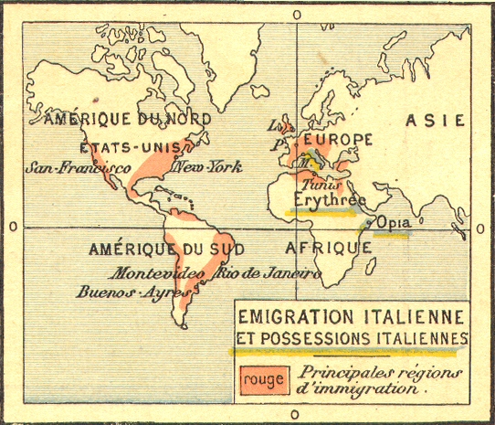 Carte de l'migration italienne et des possessions italiennes