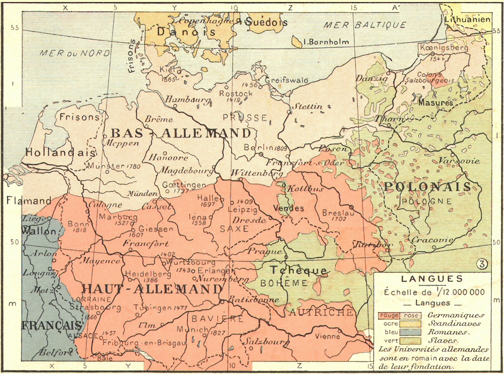 Carte des langues en l'Allemagne.