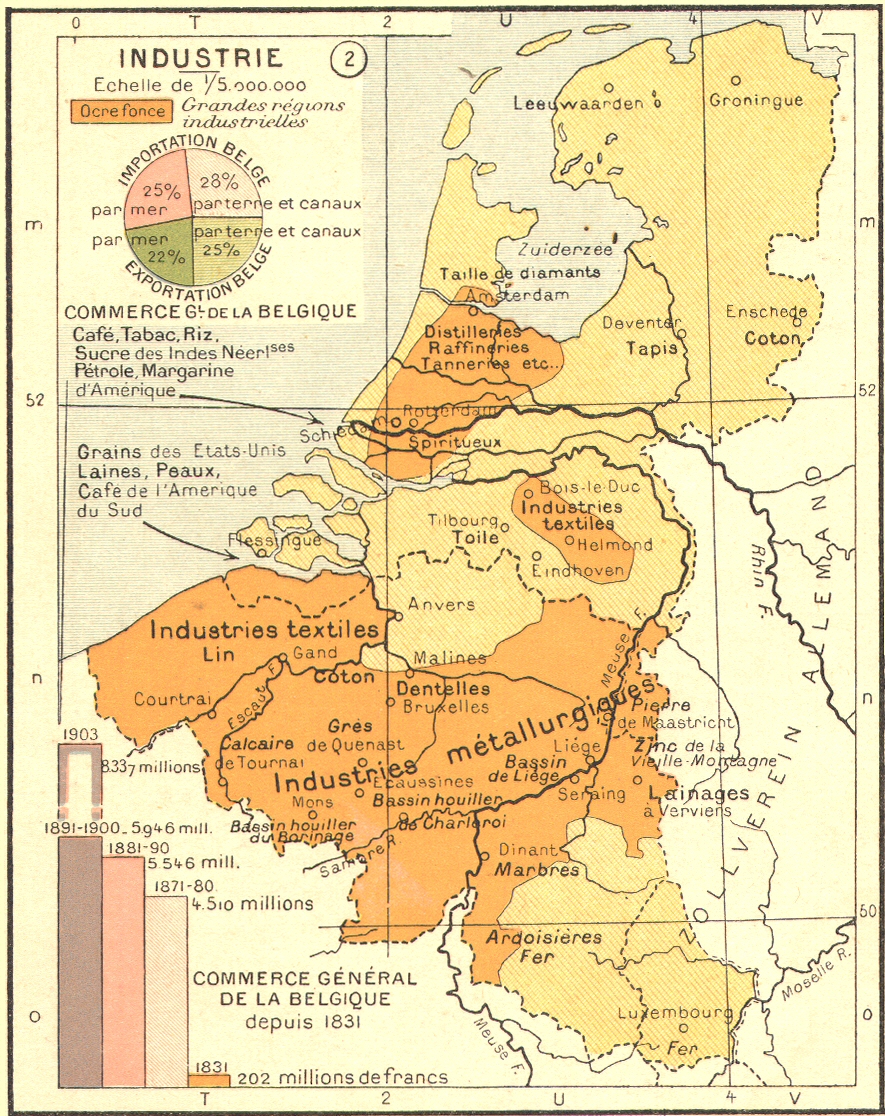 Carte de l'industrie en Belgique et dans les Pays-Bas.