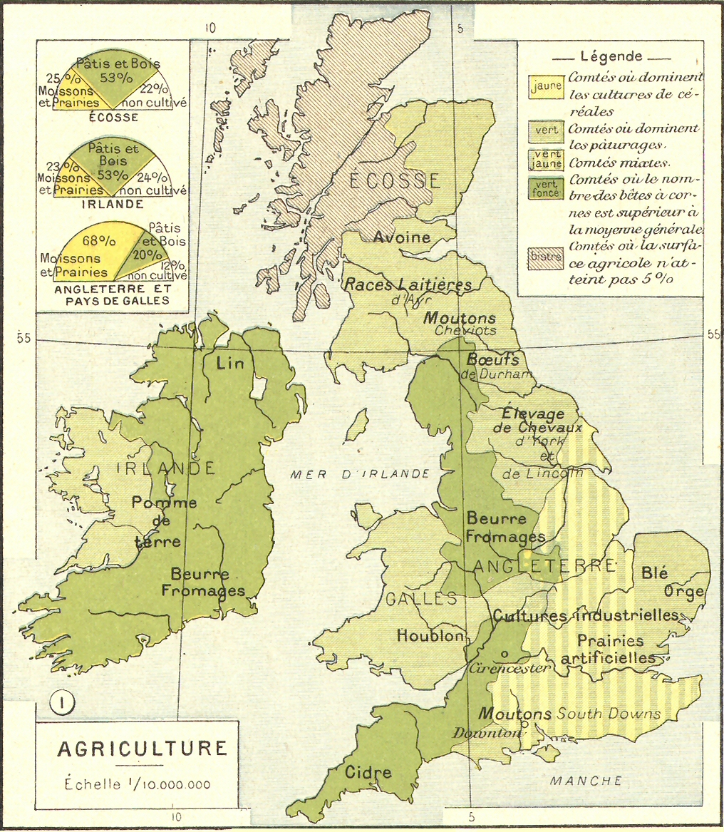 Carte de l'agriculture des Iles Britanniques.