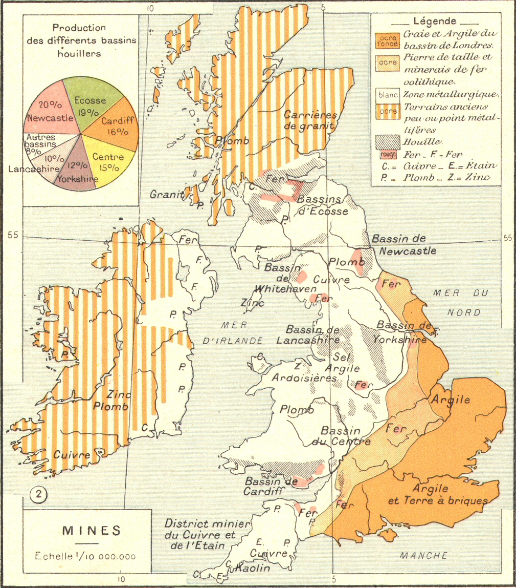 Carte des mines des Iles Britanniques.