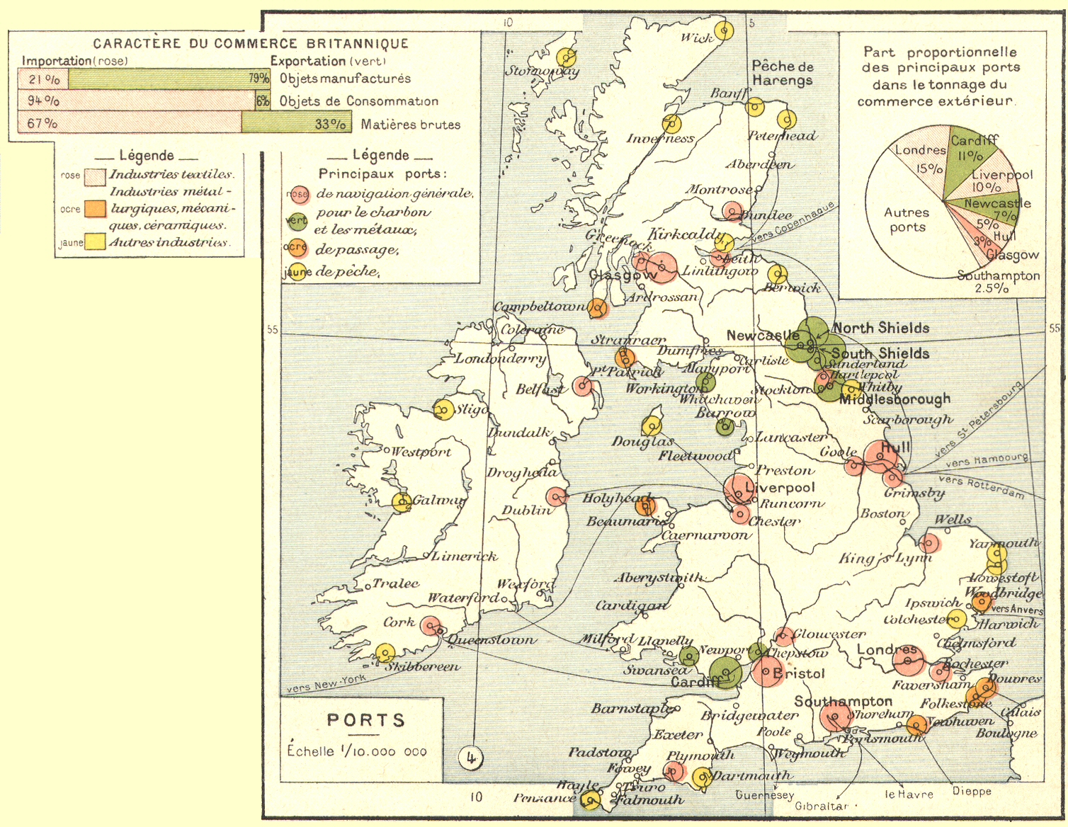 Carte des ports des Iles Britanniques.
