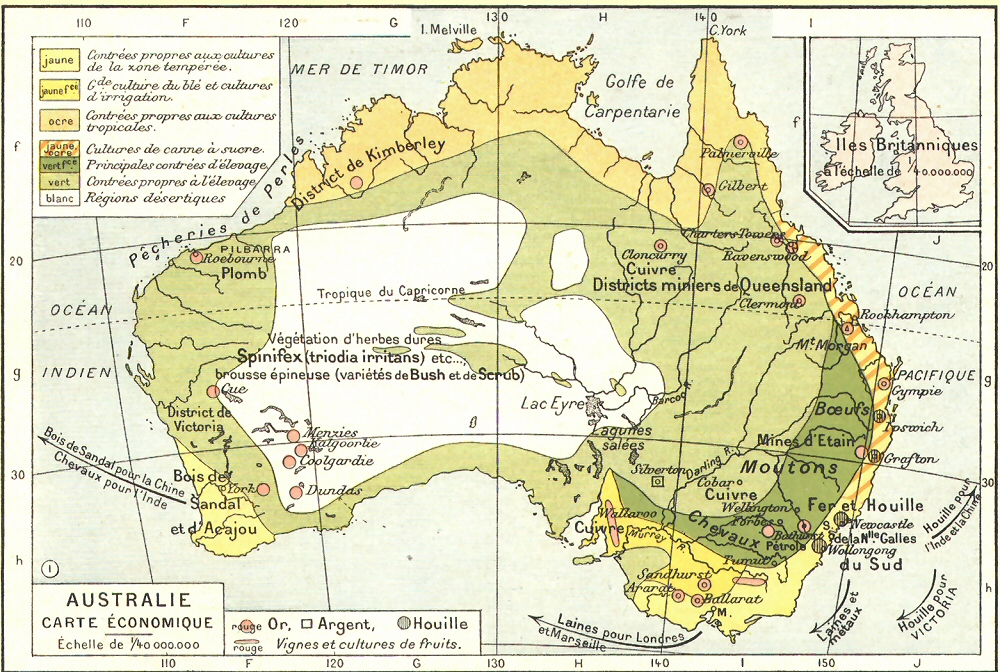 Carte conomique de l'Australie.