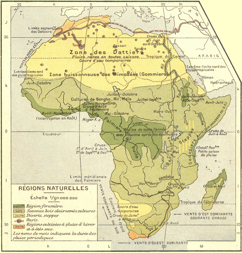 Carte rgions naturelles de l'Afrique.