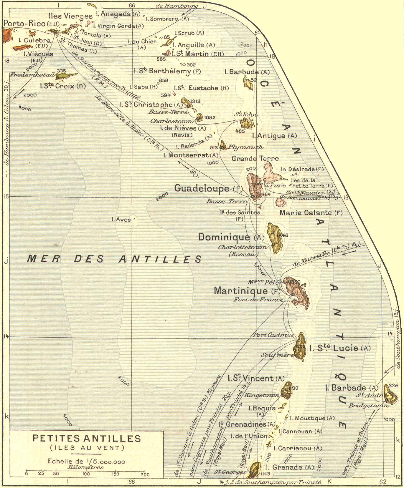 Carte des Petites Antilles.
