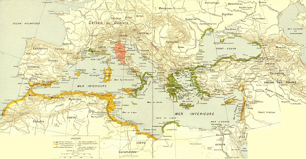 Carte de la Méditerranée du VIIIe au Ve siècle av. J.-C.