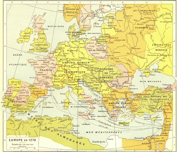Carte de l'Europe en 1270.