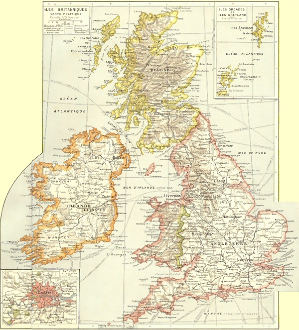 Carte politique des Iles Britanniques.