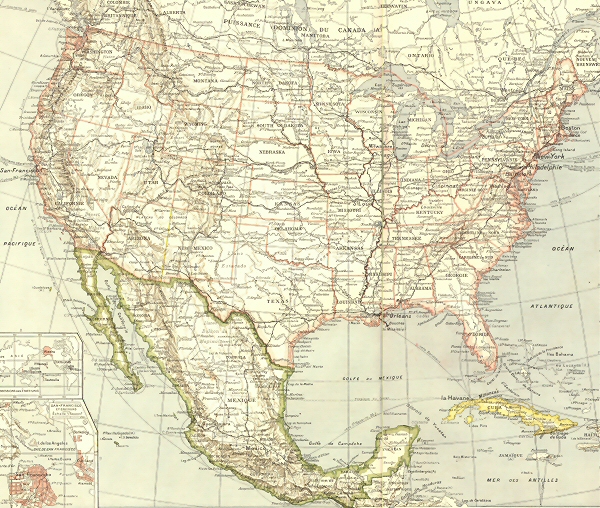 Carte des Etats-Unis et du Mexique.