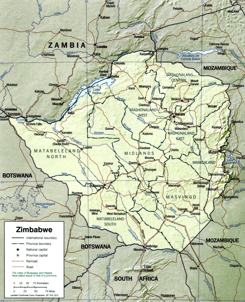 Carte du Zimbabwe (topographie).