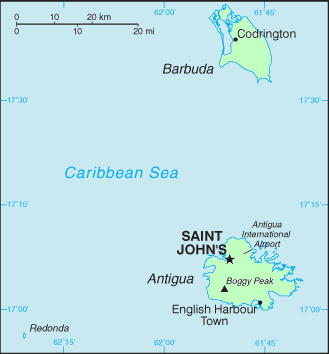 Carte d'Antigua et Barbuda.