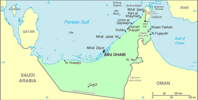 Carte des Emirats Arabes Unis.