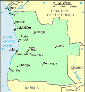 Carte de l'Angola.